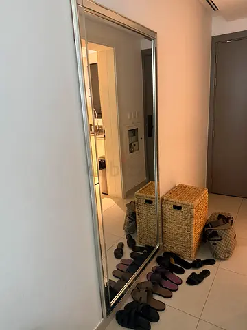 Large Full-Length Wall Mirror with Silver Frame - Excellent Condition .