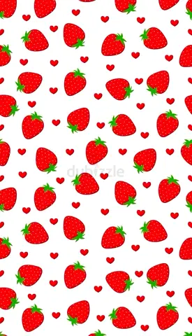Used Strawberry Print Tablecloth / Fabric - White Background, Red Strawberries