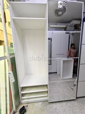 White Sliding Door Wardrobe with Mirror - Good Condition