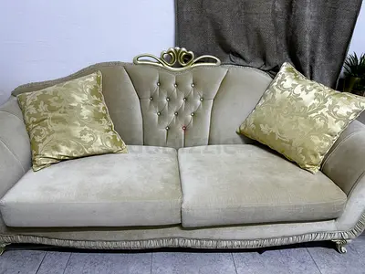 Classic 3-Seater Upholstered Sofa with Decorative Backrest - Beige