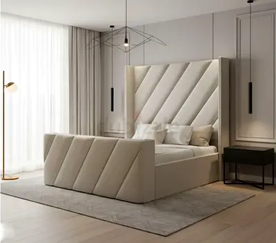 Tall wingback head  footboard king velvet bed