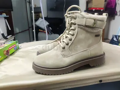 Beige women's ankle lace-up winter boots, size available