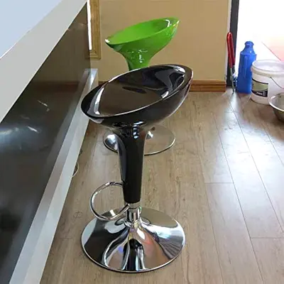 Set of 2 Adjustable Swivel Bar Stools with Chrome Base (Black  Green)