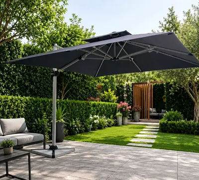 Large Cantilever Patio Umbrella - Offset Outdoor Garden Parasol (Grey)