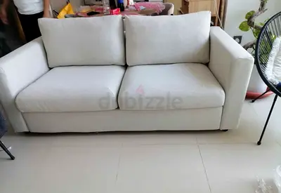 Comfortable 2 Seater White Fabric Sofa