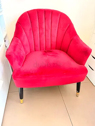 Red Velvet Accent Armchair with Gold-Tip Legs