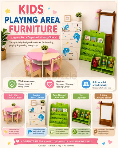 Kids Play Area Furniture Set | Solid Wood Table, Chairs  Whiteboard | Good Condition