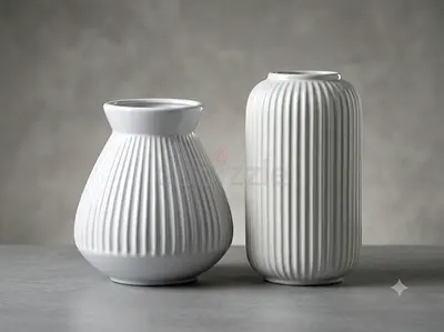 Danube home - Pair of White Ribbed Ceramic Vases