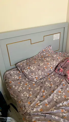 Modern Grey Wooden Bed Frame with Floral Bedding
