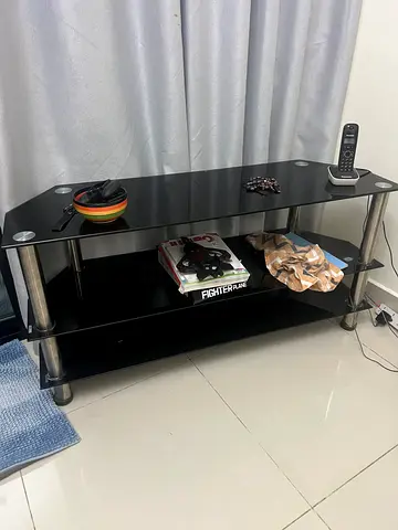 Modern Black Glass Entertainment Center with Chrome Legs