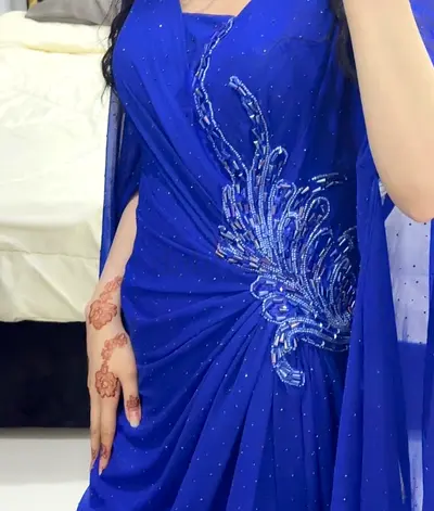 Royal Blue Evening Gown with Cape Sleeves - s-m (altered)