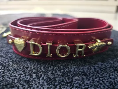 Lady Dior Charm Leather Strap - cherry red