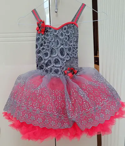 Girls pink and grey tulle party dress - size likely 2-4 years