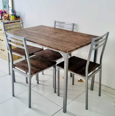 Wooden Top Dining Table with 4 Metal Frame Chairs - Compact Set- new like - good condition