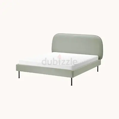 Ikea Upholstered Double Bed Frame with Rounded Headboard - Light Green
