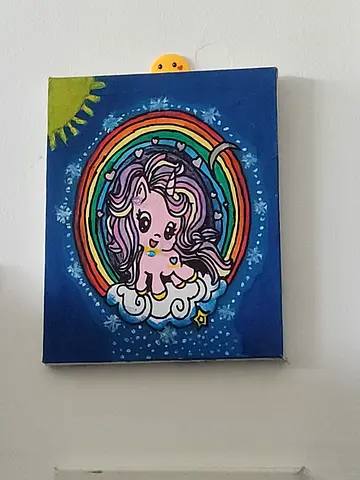 MOVING OUT SALE: Hand-painted Cute Unicorn Rainbow Canvas Wall Art