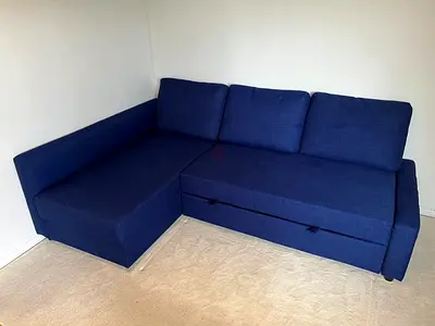Blue L-shaped 3-seater Sofa bed with Storage - Good Condition
