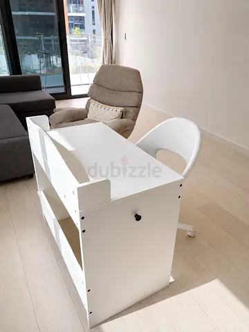 White compact desk with shelves — good condition