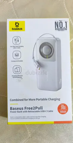 10,000 mAh 30W Baseus Free2Pull Power Bank with Retractable USB-C Cable