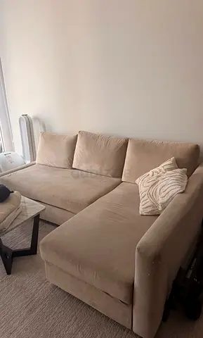 Ikea velvet beige L-shaped Corner Sofa bed with Chaise