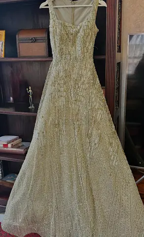 Sleeveless Beaded Gold Evening Gown