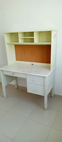 White Wooden Study Desk with Hutch and Drawers