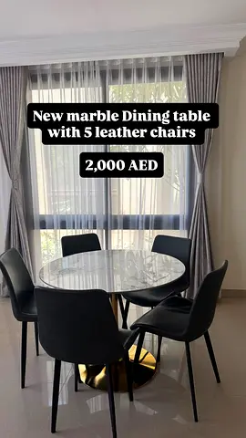 Round marble dining table with 5 leather chairs - NEW condition