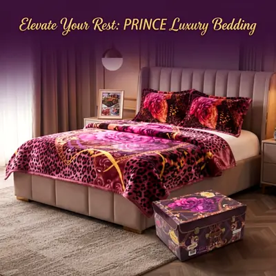 Prince Luxury Floral Leopard Print Blanket/Bedspread - Pink/Purple