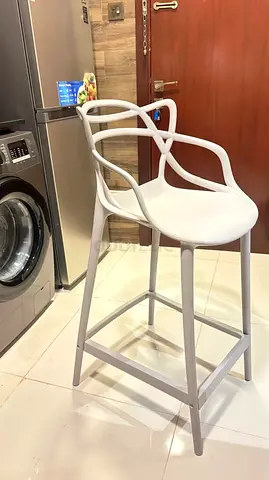 Grey Modern Plastic Bar Stool with Backrest - Set of 2
