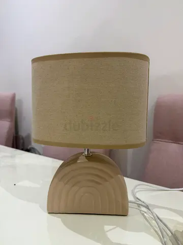 Pastel pink beige Table Lamp with Fabric Shade - Compact Bedside Lamp