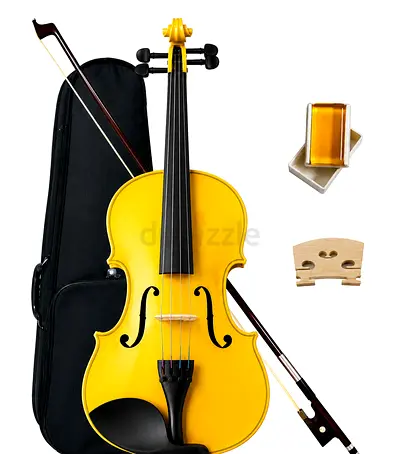 Glossy Yellow 4/4 Full Size Acoustic Violin for Adults Kids | Handmade Indian Maple Wood Violin