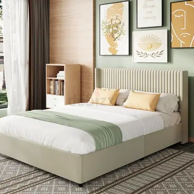 Modern Upholstered Bed Frame with Fluted Headboard