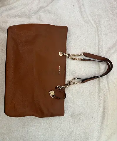 Authentic Michael Kors Mercer Chain Link Brown Leather Tote Bag – Genuine Leather