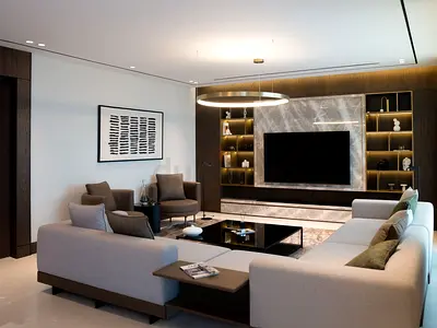 Tv wall Decor ,Modern L-shaped Fabric Sofa Set with Built-in Side Table