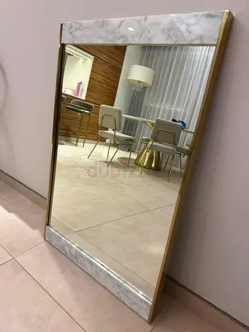 Full-Length Decorative Mirror with Marble Accents and Gold Frame