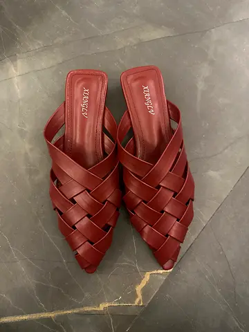 Maroon woven slip-on mules, size not specified - brand new never worn