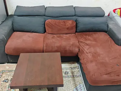 Used L-shaped sectional sofa with chaise - brown/grey fabric