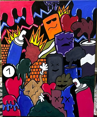 Original Pop-Art Street Style Painting on Canvas - Colorful Graffiti Characters
