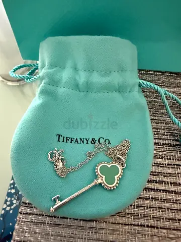 Tiffany  Co. Key Pendant Necklace - Silver with Green Enamel