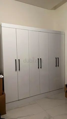 White 6-Door Built-in Wardrobe with Black Handles