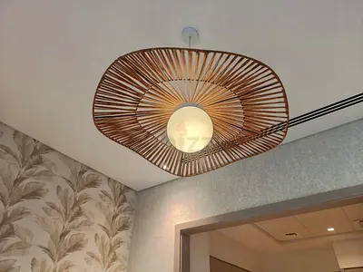 Handmade rattan pendant ceiling light with globe bulb