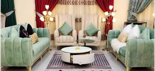 Light Green Velvet Sofa Set with Accent Chairs and Coffee Table