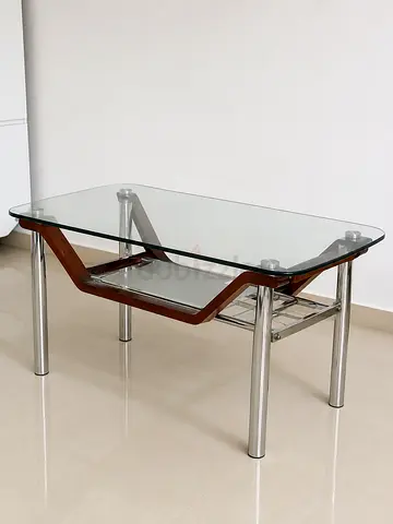 Glass Top Coffee Table with Wood Accent and Metal Frame
