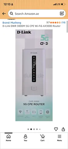 D-Link DWR 3000M 5G CPE Wi-Fi6 AX3000 Router, less than years old, 500 aed pick up by 1 August