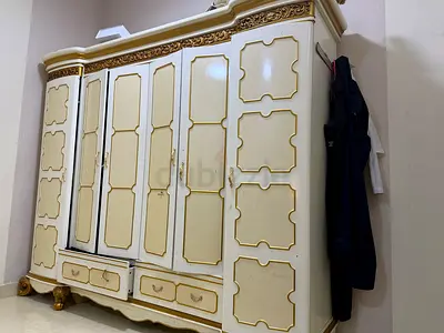 Large vintage cream and gold wardrobe / armoire - good condition