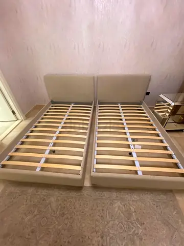 Used twin double bed Upholstered Bed Frame with Headboard (Slatted Base