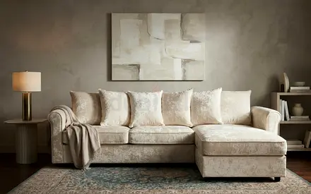 Elegant Cream L Shape Sofa Bed with hidden storage for blankets, pillows, and bedding. Premium stitc