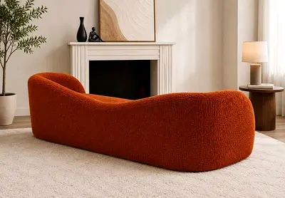 Curved Orange Bouclé Sofa / Lounge - Comfortable Modern Design