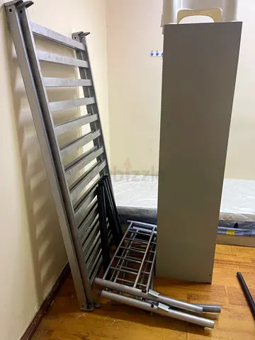 Metal single bed frame parts + mattress — disassembled, pick-up in Dubai