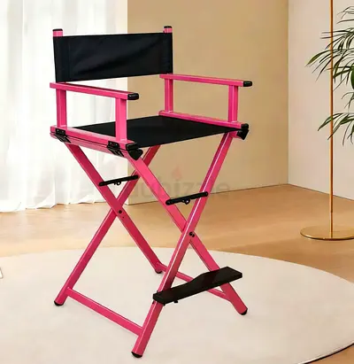 Pink Directors Chair makeup chair with Footrest - Foldable Makeup/Bar Stool , used only 2 times